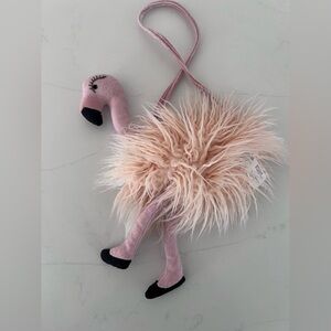Anthropologie Pink and Black Plush Flamingo Purse